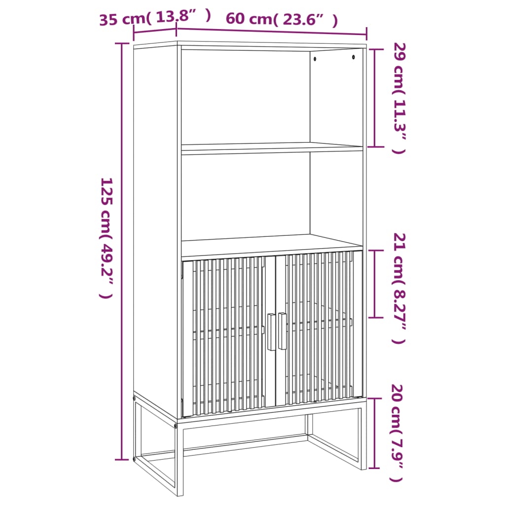 Hoge kast 60x35x125 cm bewerkt hout