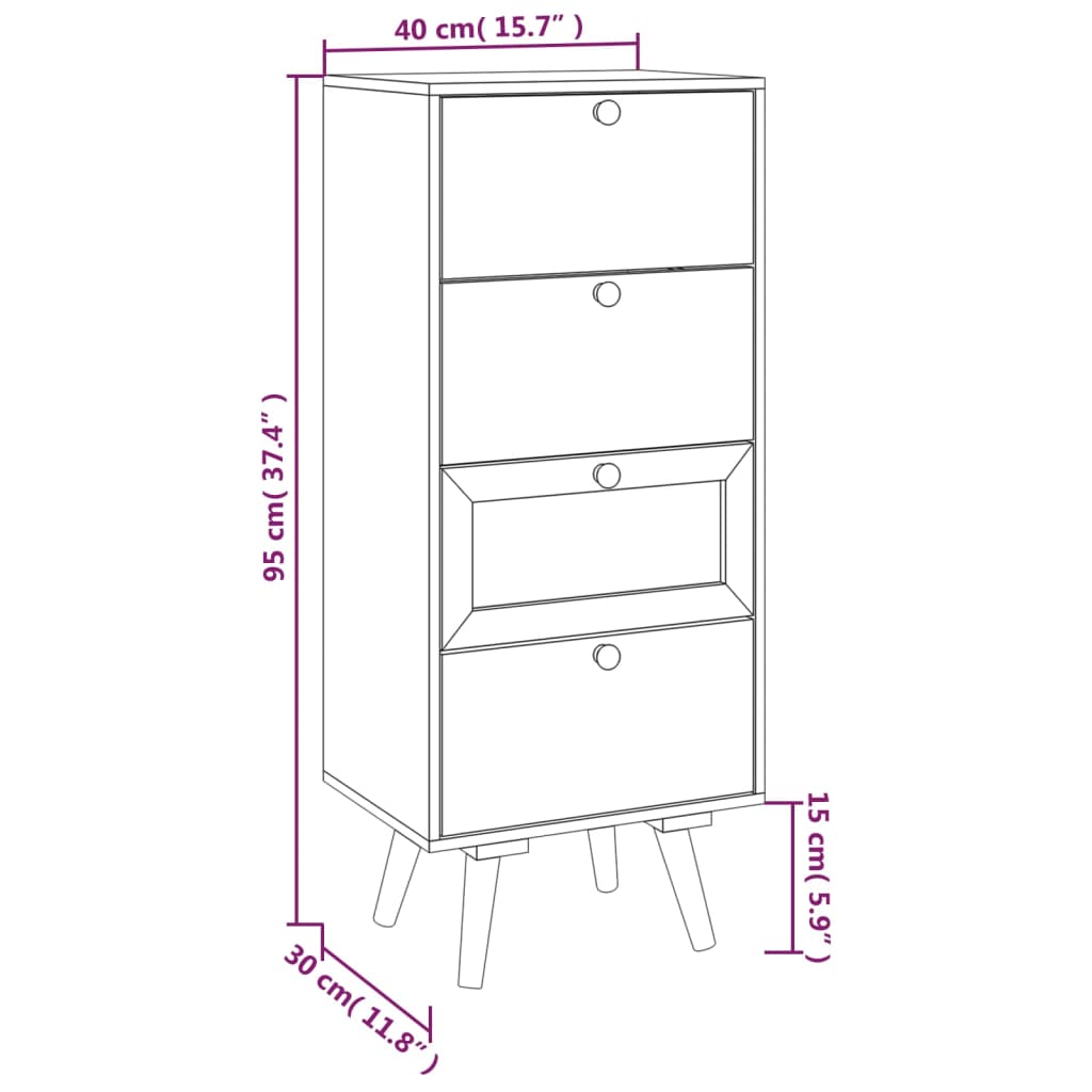 Hoge kast met lades 40x30x95 cm bewerkt hout