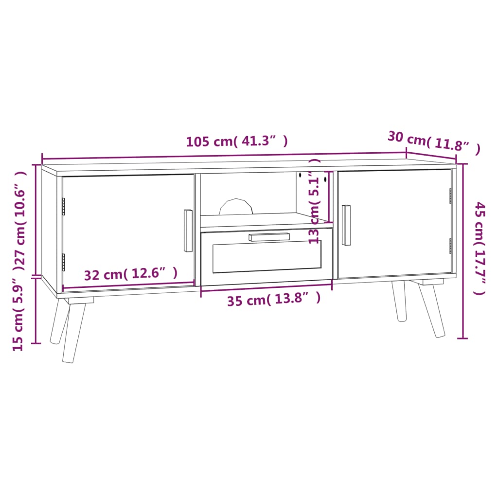 Tv-meubel met deuren 105x30x45 cm bewerkt hout