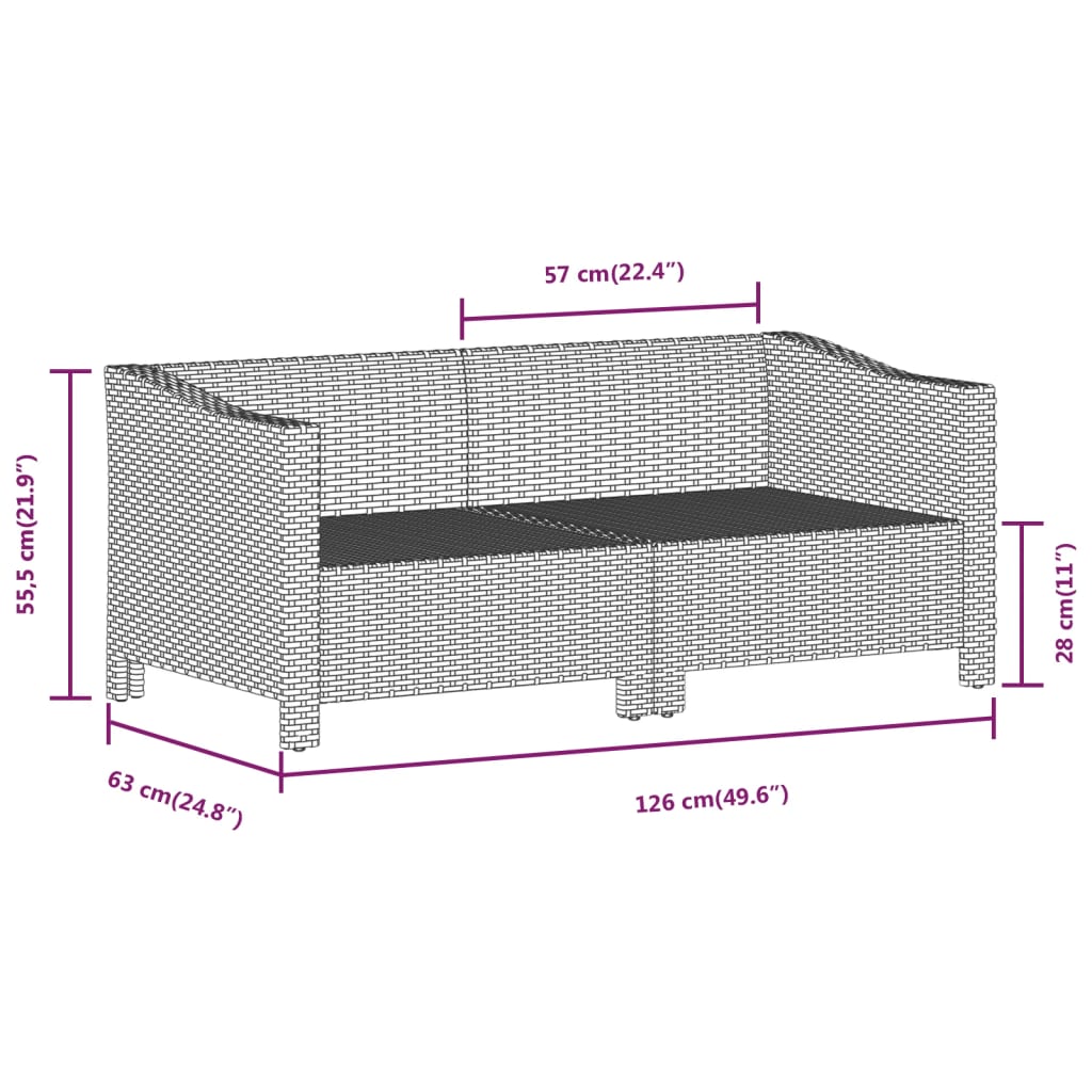 Tuinmiddenbank met kussens poly rattan grijs