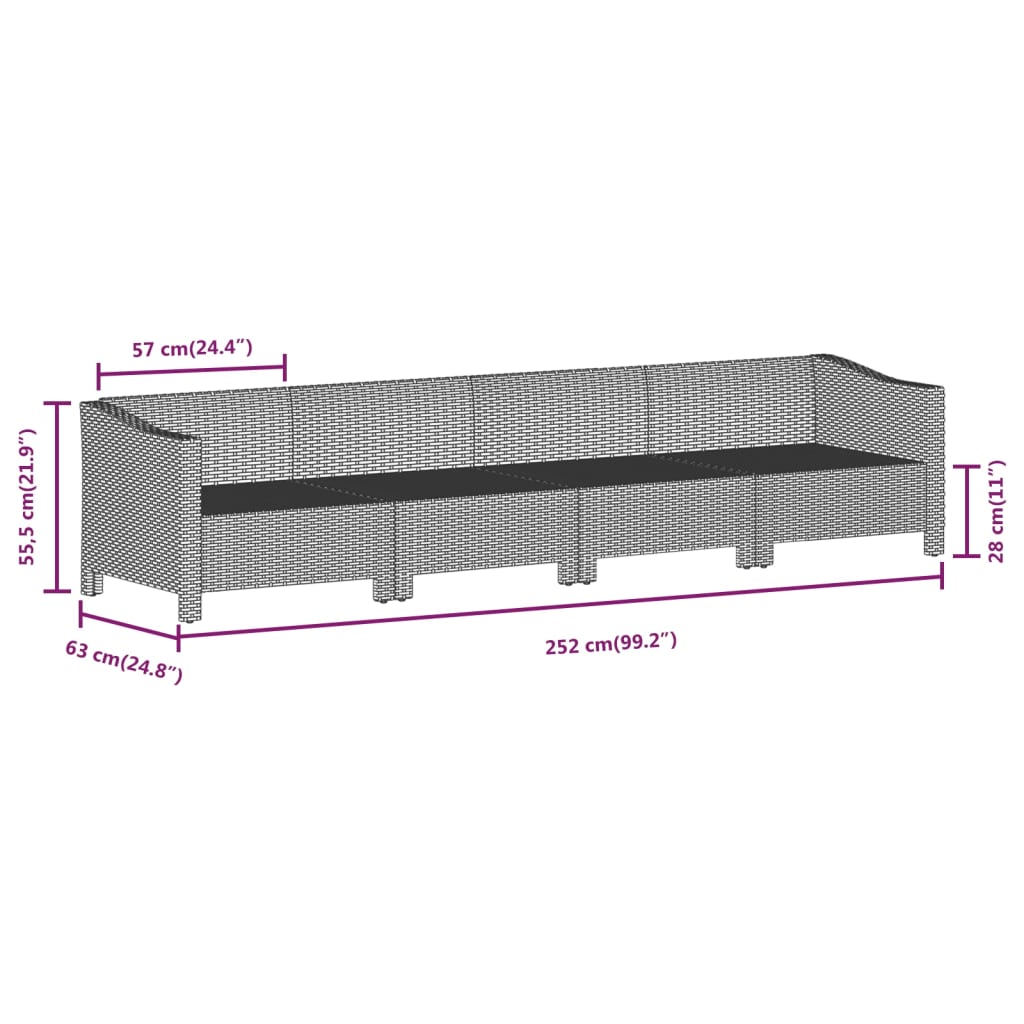 Tuinmiddenbank met kussens poly rattan grijs