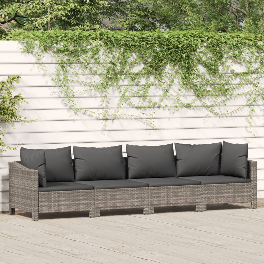 Tuinmiddenbank met kussens poly rattan grijs