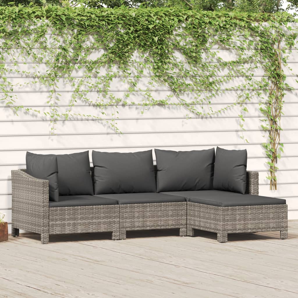 Tuinmiddenbank met kussens poly rattan grijs