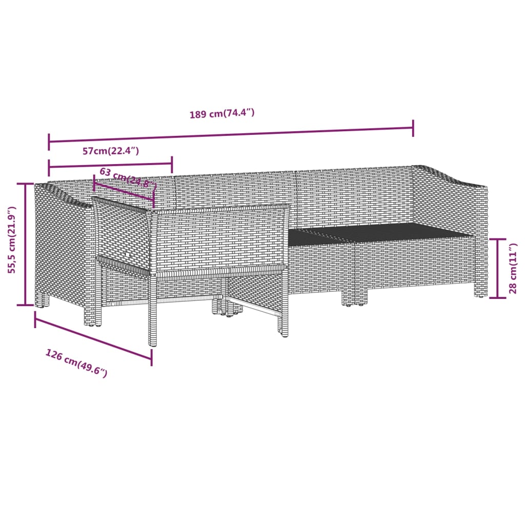 Tuinmiddenbank met kussens poly rattan grijs