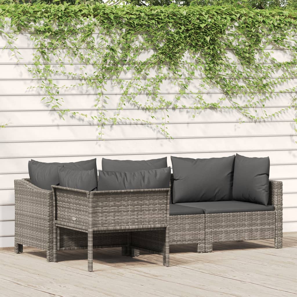 Tuinmiddenbank met kussens poly rattan grijs