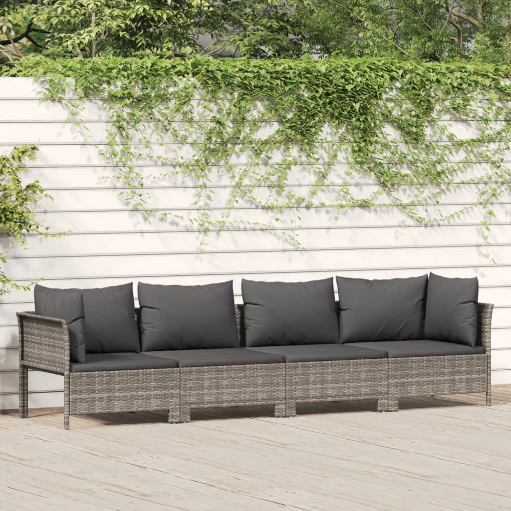 Tuinmiddenbank met kussens poly rattan grijs