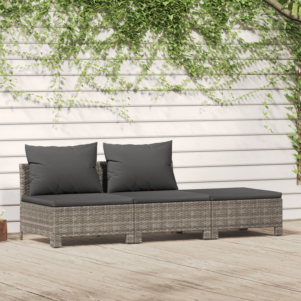 Tuinmiddenbank met kussens poly rattan grijs