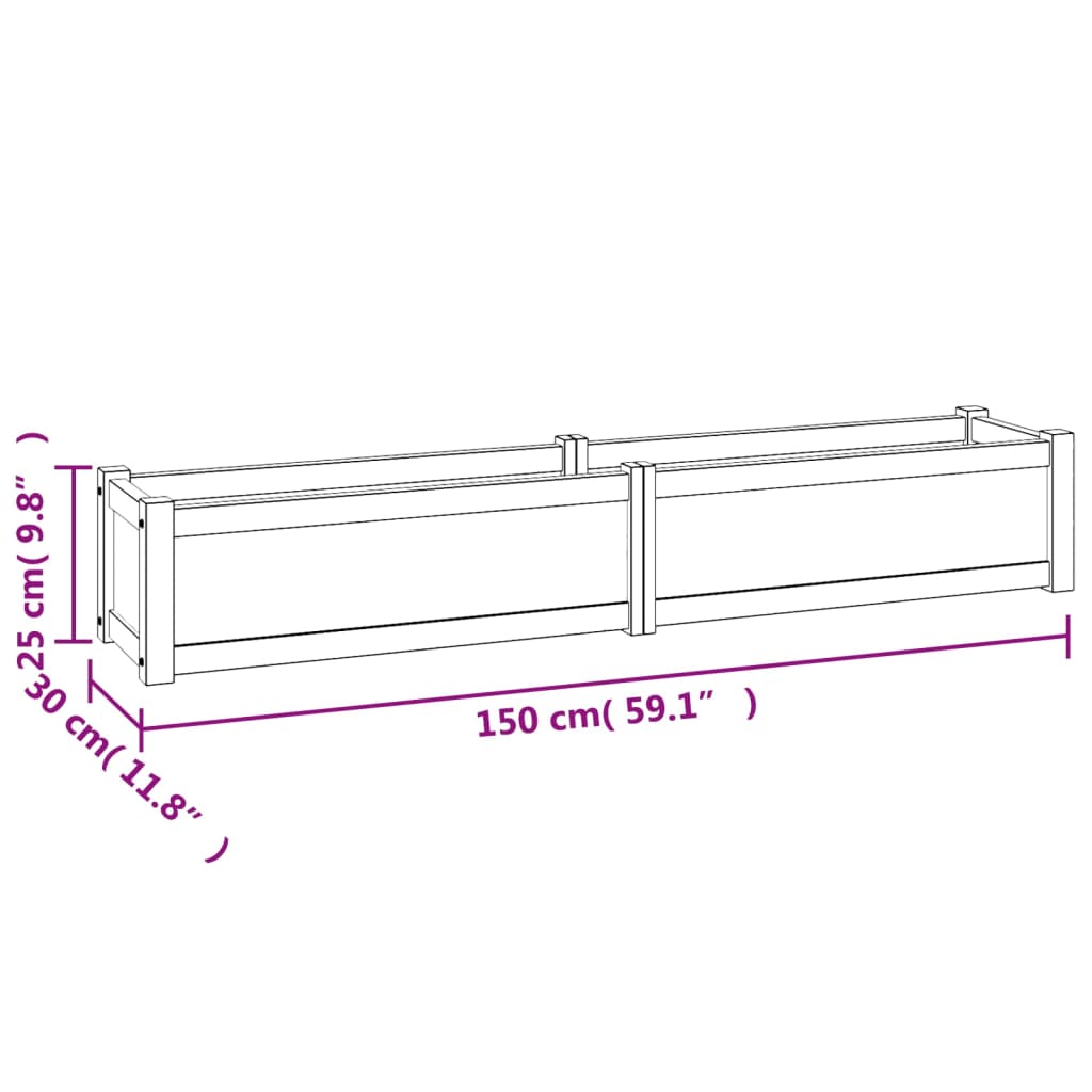 Plantenbak verhoogd 150x30x25 cm massief teakhout