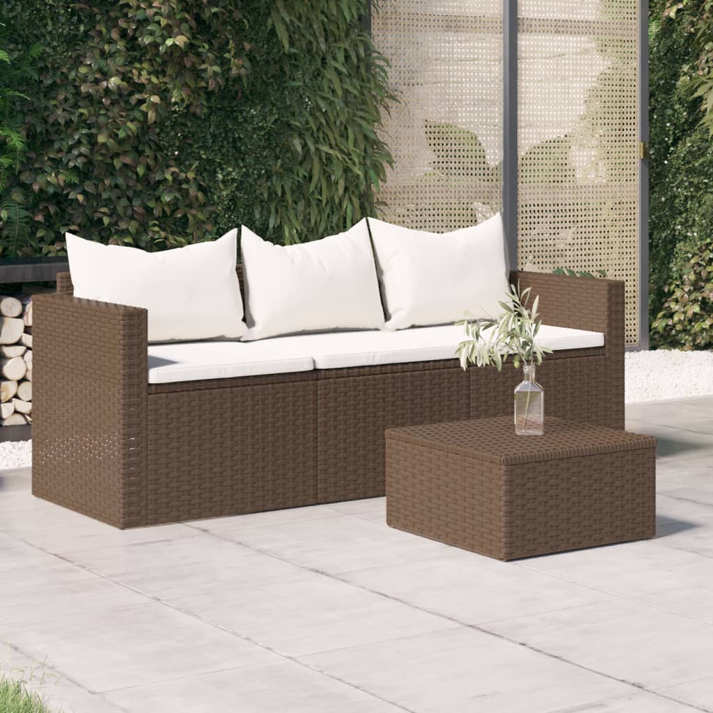 Tuinbank 3-zits met kussens poly rattan grijs