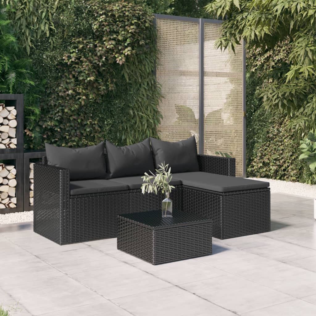 3-delige Loungeset met kussens poly rattan