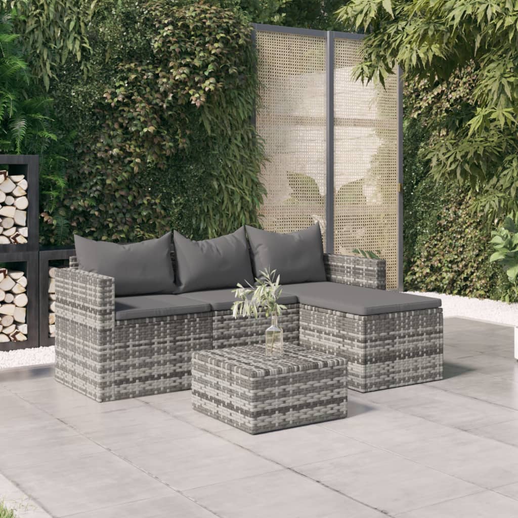 3-delige Loungeset met kussens poly rattan