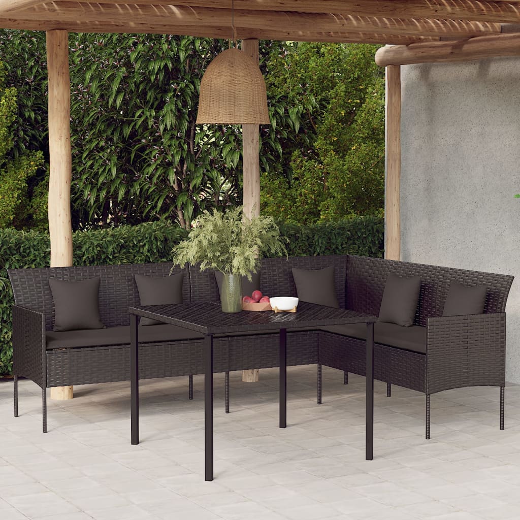 Tuinbank L-vormig met kussens poly rattan grijs