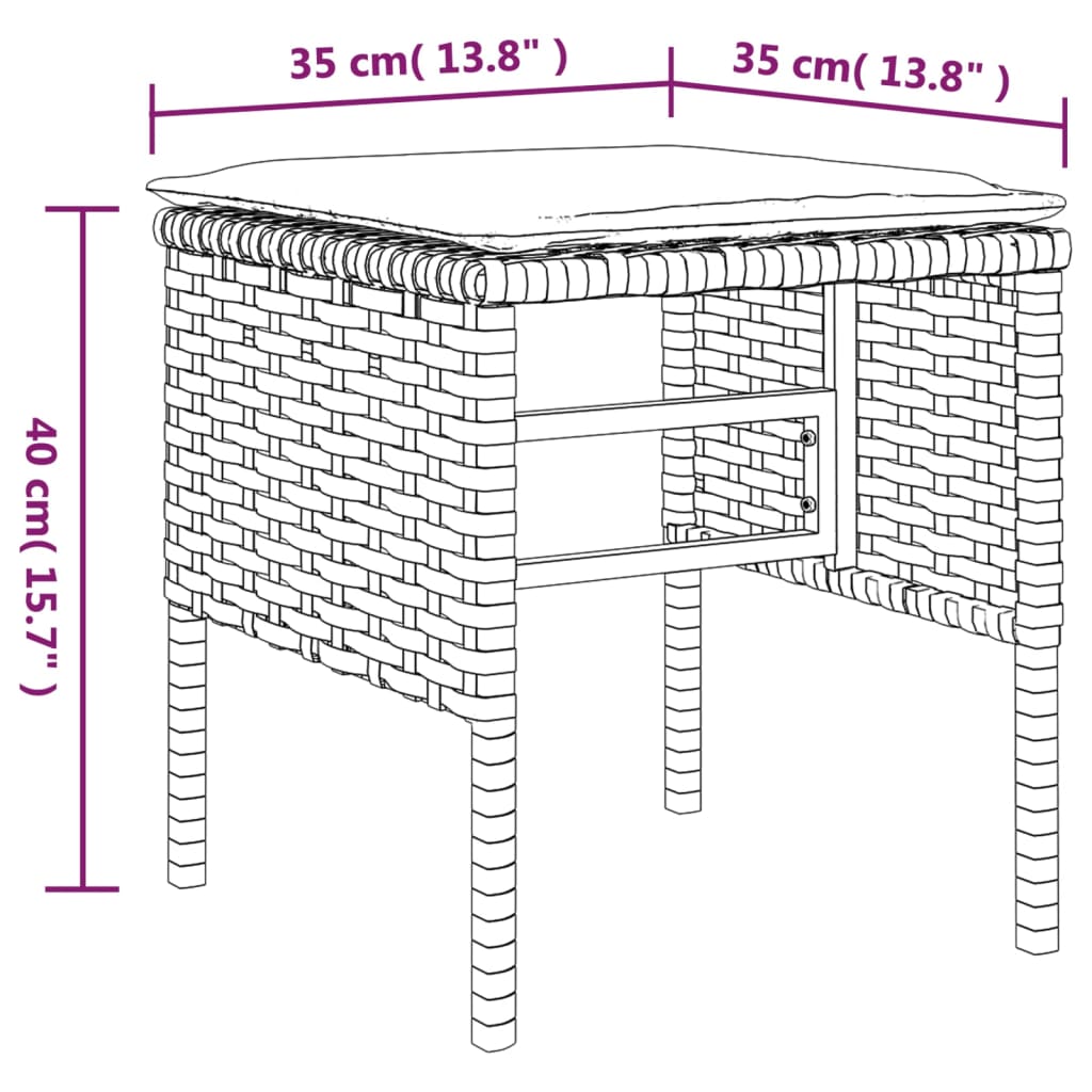 Tuinvoetenbanken 4 st met kussens poly rattan zwart