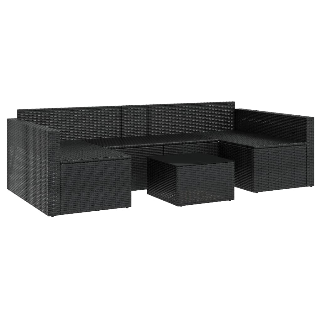 2-delige Loungeset met kussens poly rattan zwart