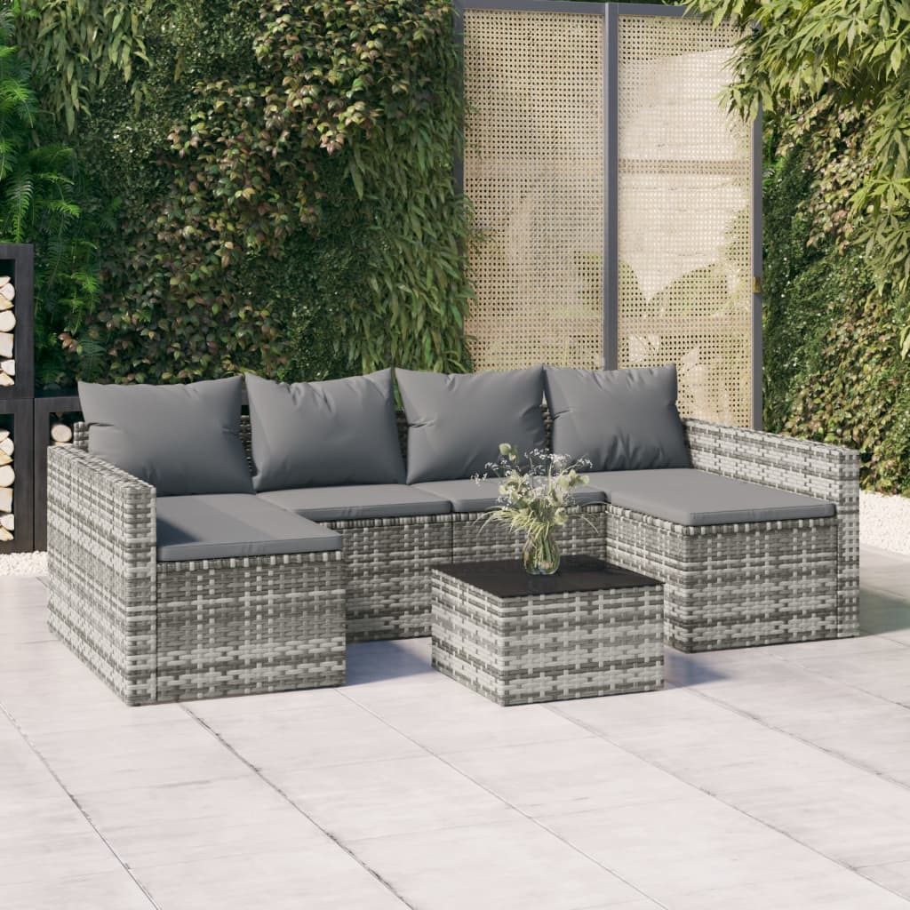 2-delige Loungeset met kussens poly rattan zwart