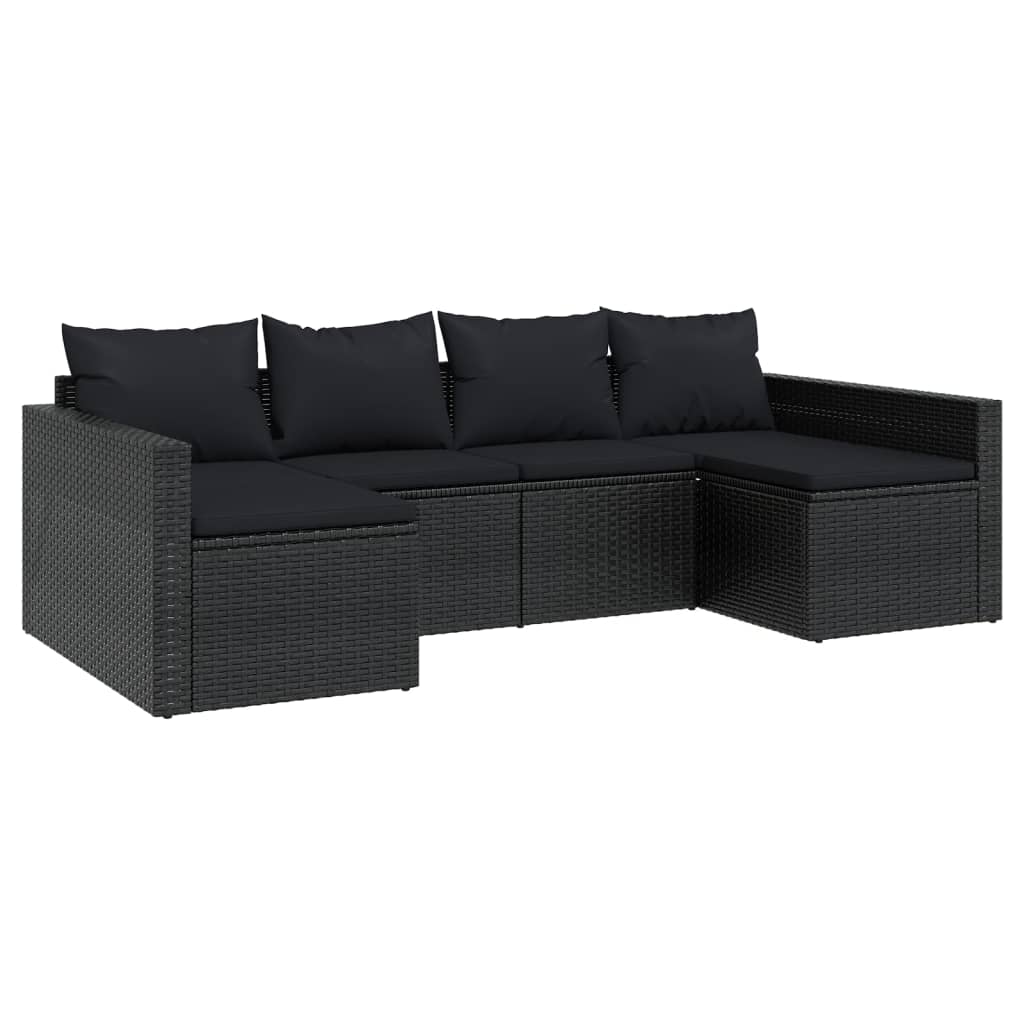 2-delige Loungeset met kussens poly rattan zwart