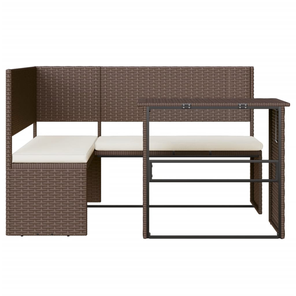 Tuinbank met tafel en kussens L-vormig poly rattan