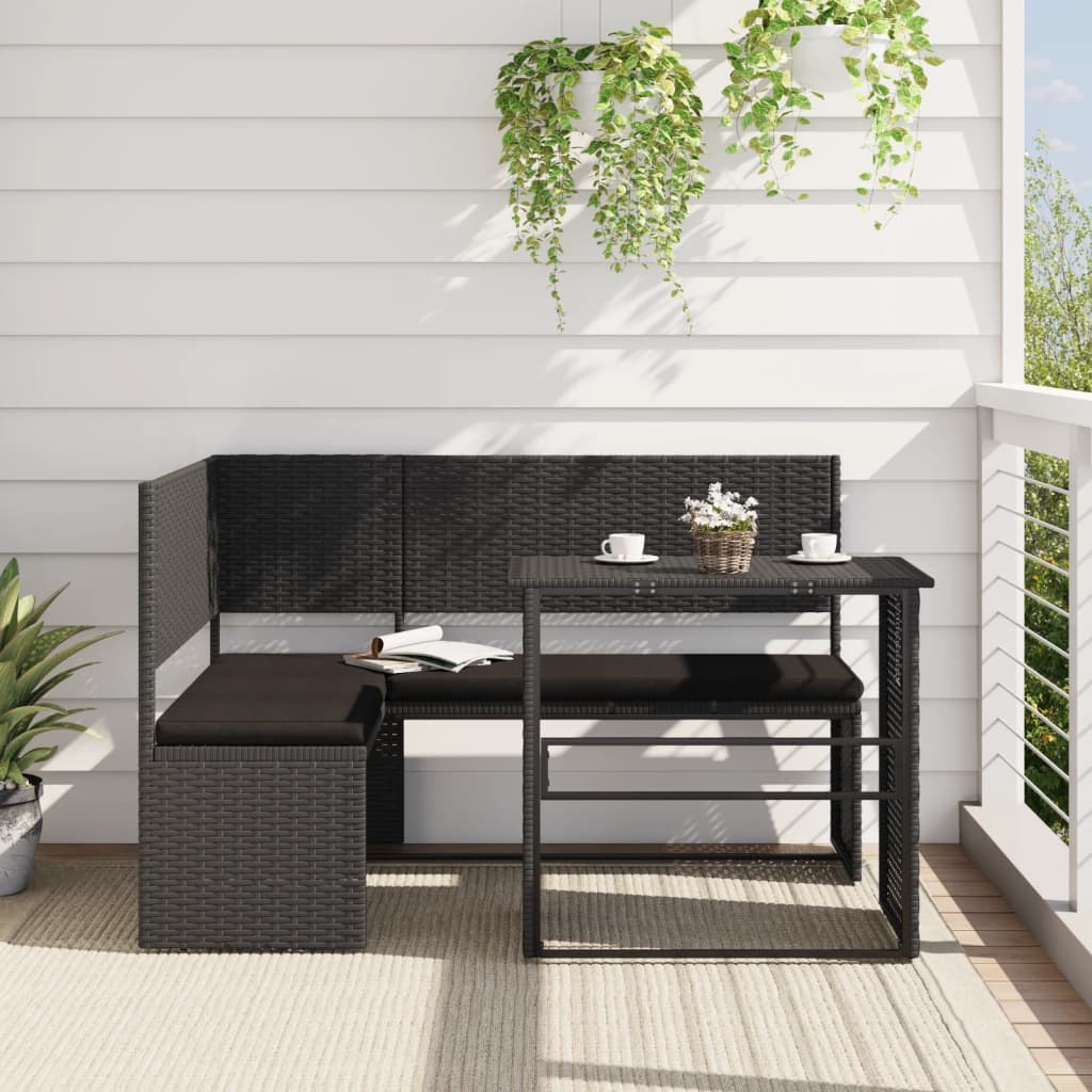 Tuinbank met tafel en kussens L-vormig poly rattan