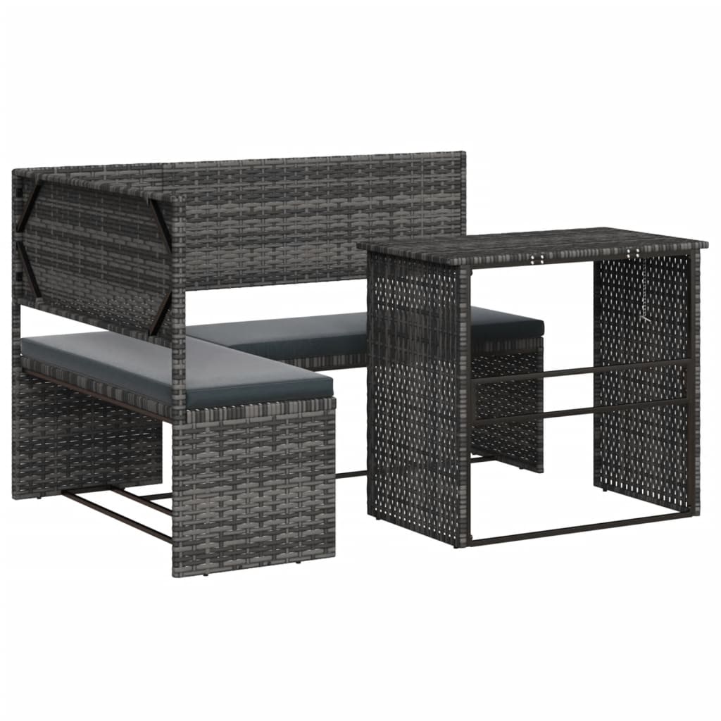 Tuinbank met tafel en kussens L-vormig poly rattan