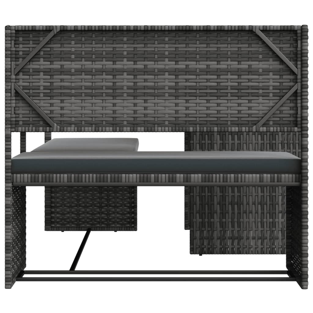 Tuinbank met tafel en kussens L-vormig poly rattan