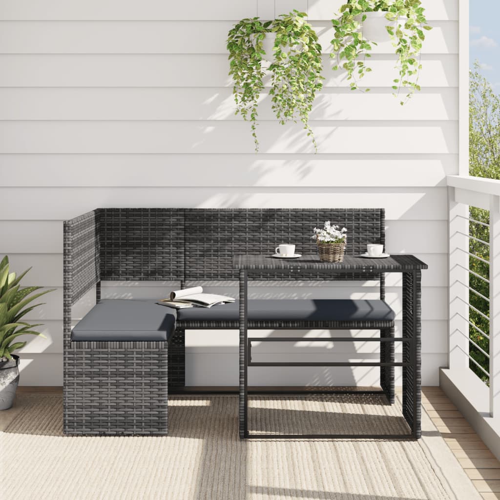 Tuinbank met tafel en kussens L-vormig poly rattan