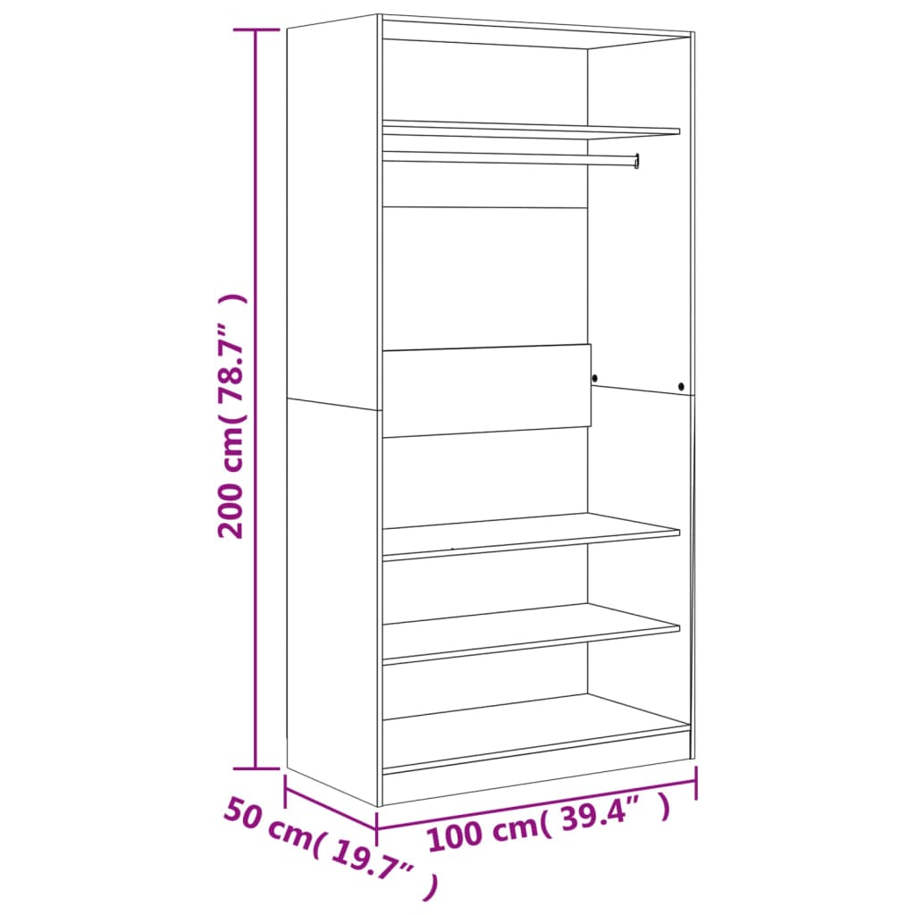 Kledingkast 100x50x200 cm bewerkt hout