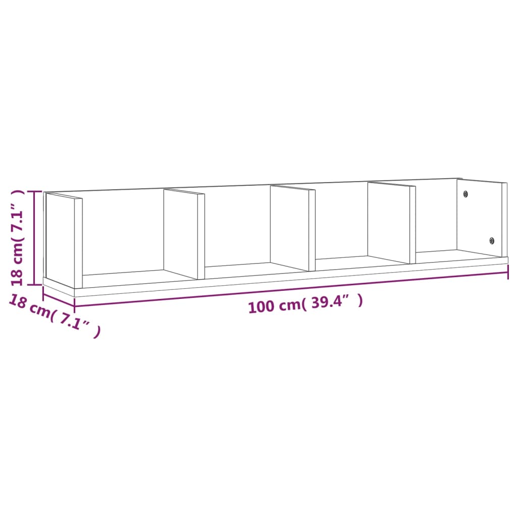 Cd-wandschap 100x18x18 cm bewerkt hout eikenkleurig