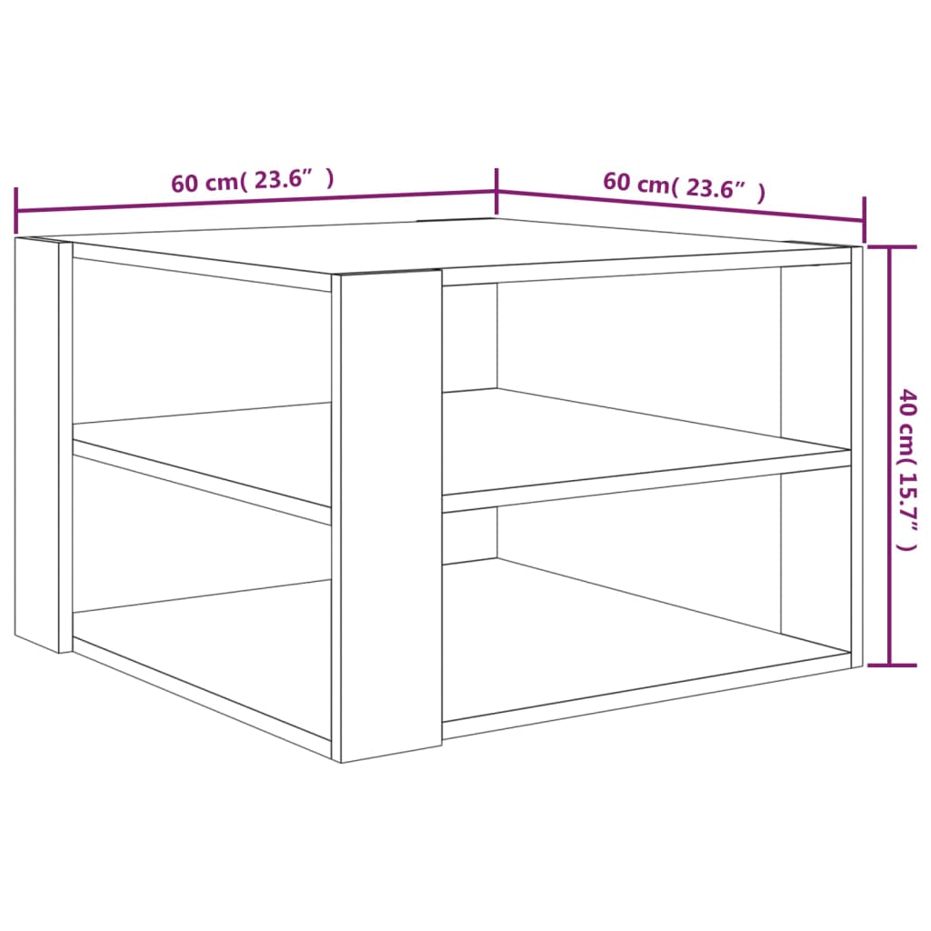 Salontafel 60x60x40 cm bewerkt hout eikenkleurig