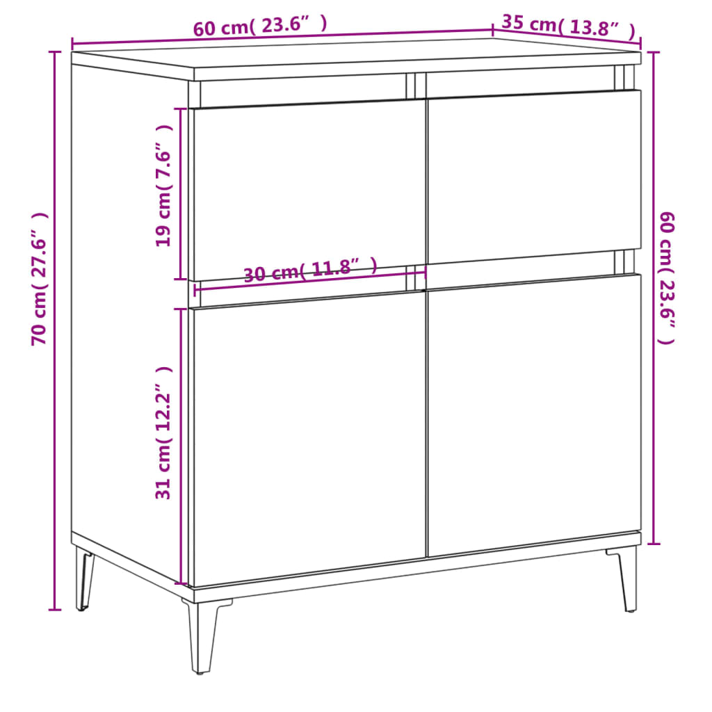 Dressoir 60x35x70 cm bewerkt hout