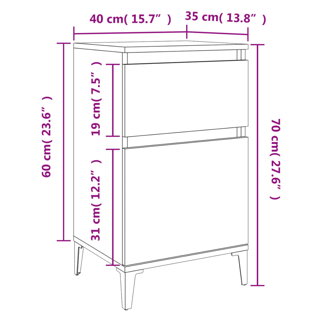 Nachtkastjes 2 st 40x35x70 cm eikenkleurig