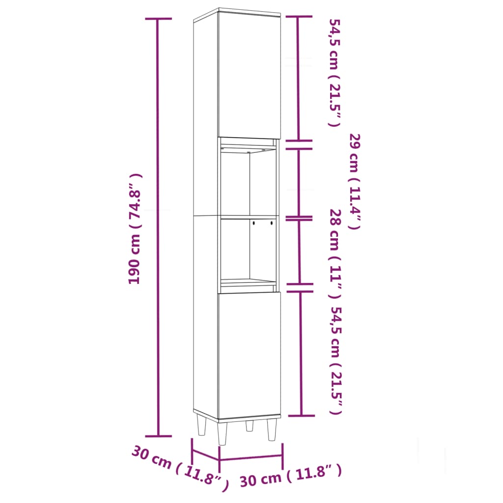 Badkamerkast 30x30x190 cm bewerkt hout