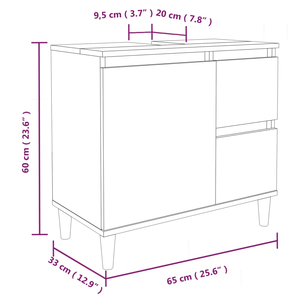 Badkamerkast 65x33x60 cm bewerkt hout