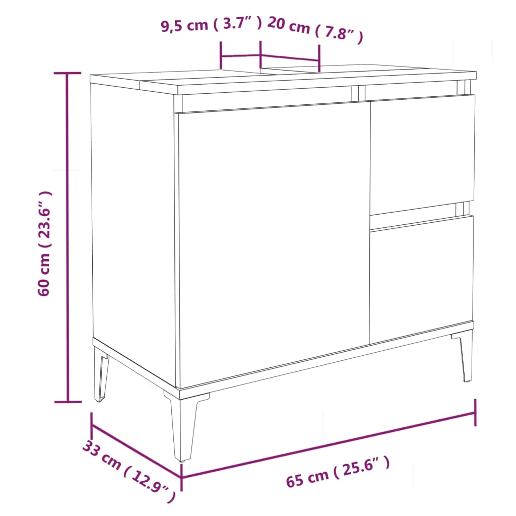 Badkamerkast 65x33x60 cm bewerkt hout