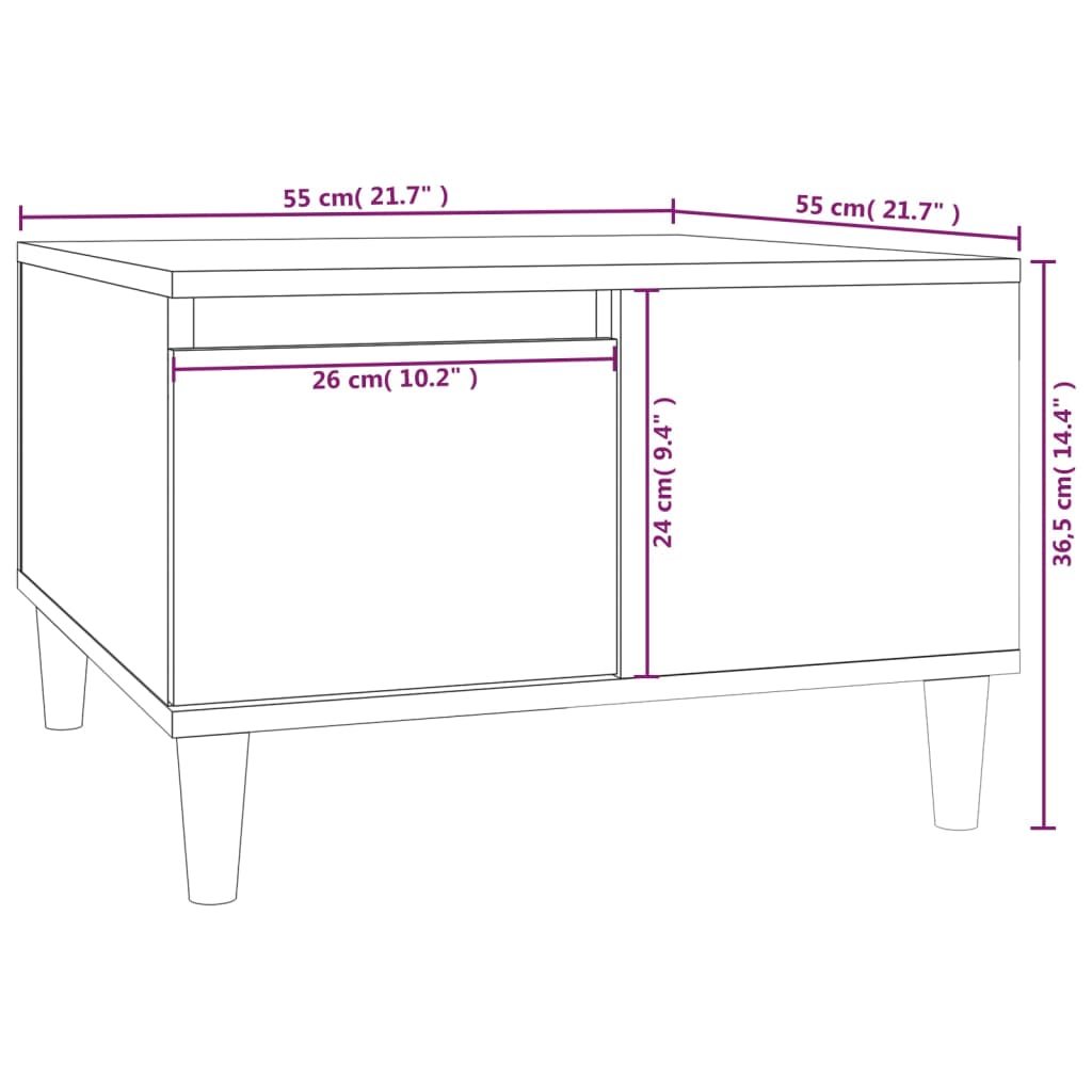 Salontafel 55x55x36,5 cm bewerkt hout eikenkleurig