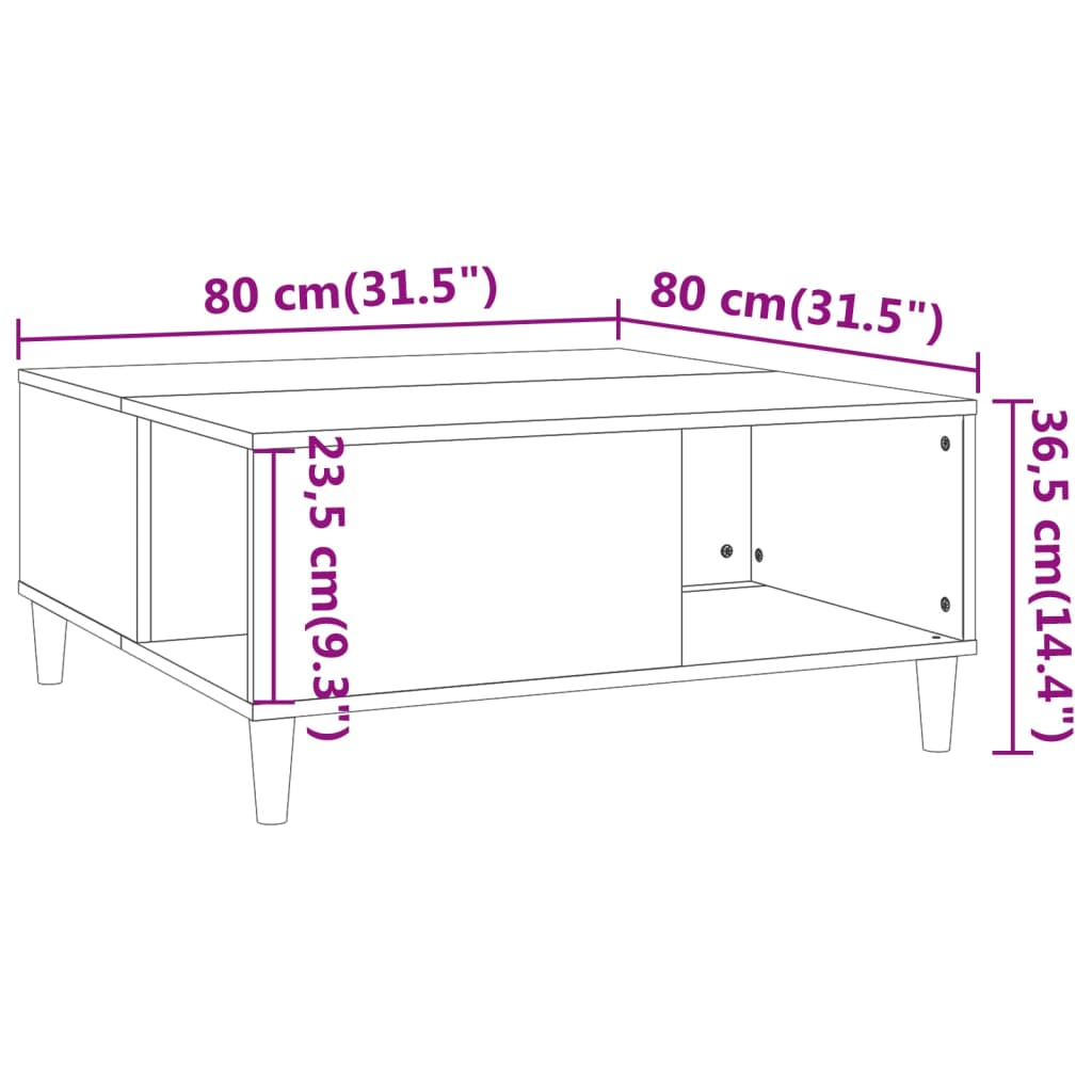 Salontafel 80x80x36,5 cm bewerkt hout