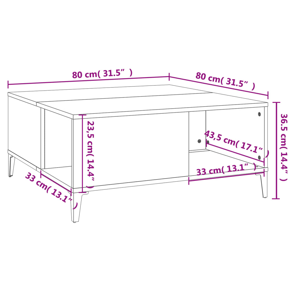 Salontafel 80x80x36,5 cm bewerkt hout eikenkleurig