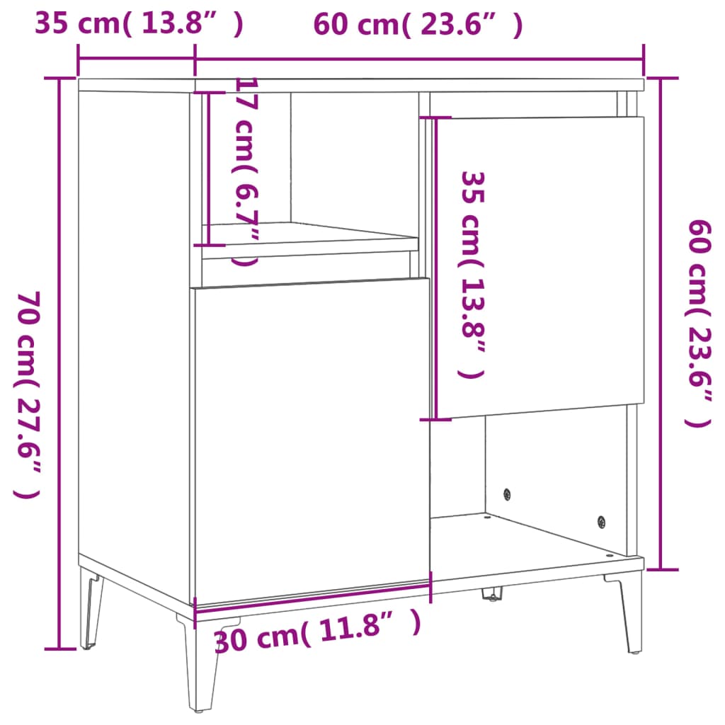 Dressoir 60x30x75 cm bewerkt hout eikenkleurig