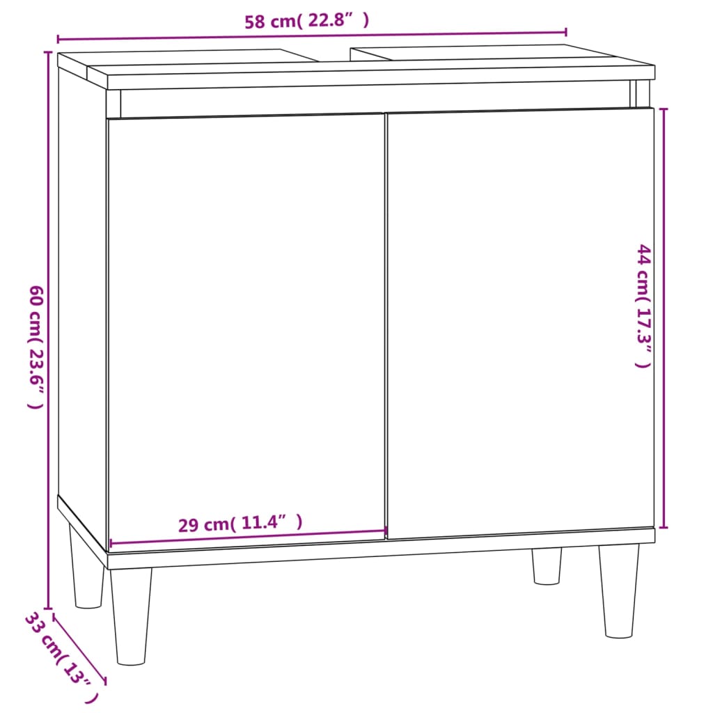 Wastafelkast 58x33x60 cm bewerkt hout eikenkleurig