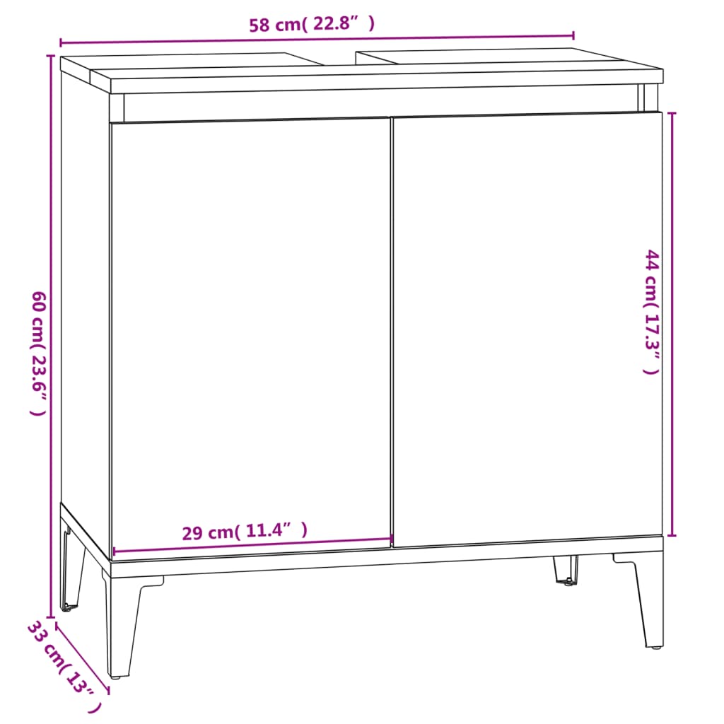 Wastafelkast 58x33x60 cm bewerkt hout sonoma eikenkleurig