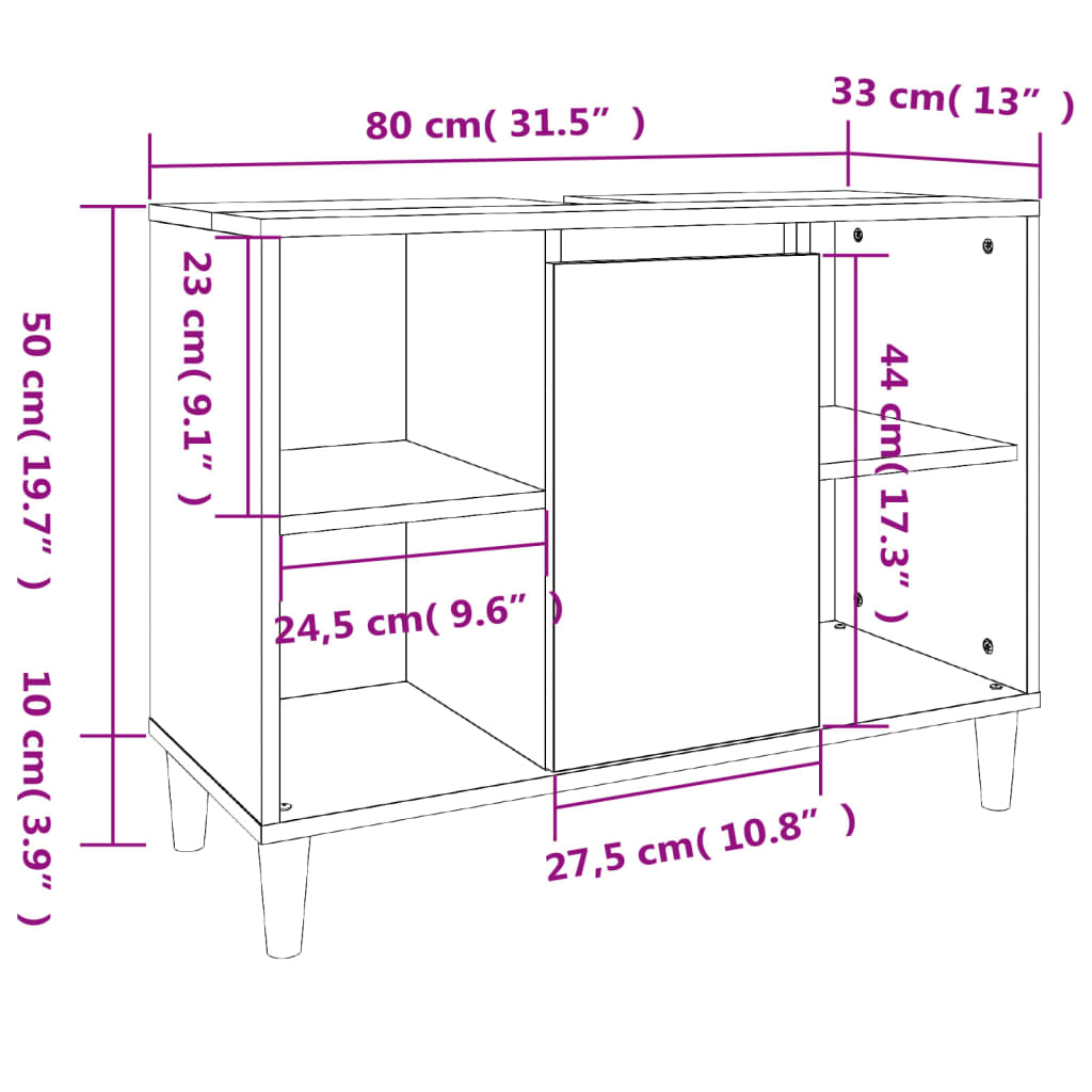 Wastafelkast 80x33x60 cm bewerkt hout