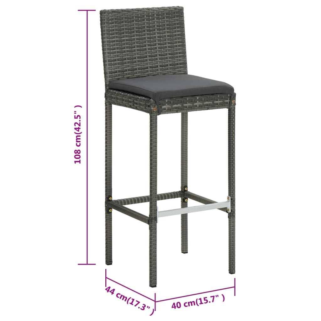 Barkrukken 6 st met kussens poly rattan