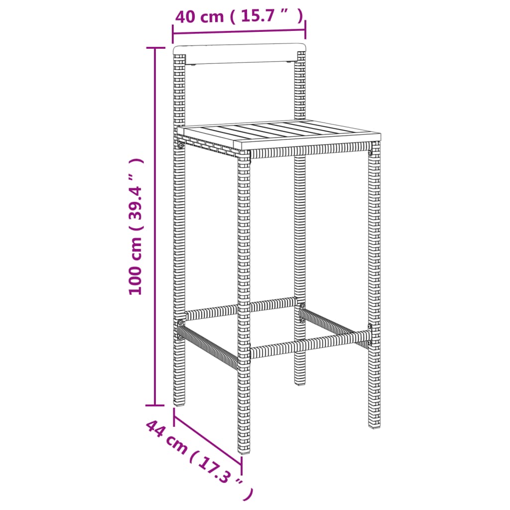 Barkrukken 4 st poly rattan en massief acaciahout