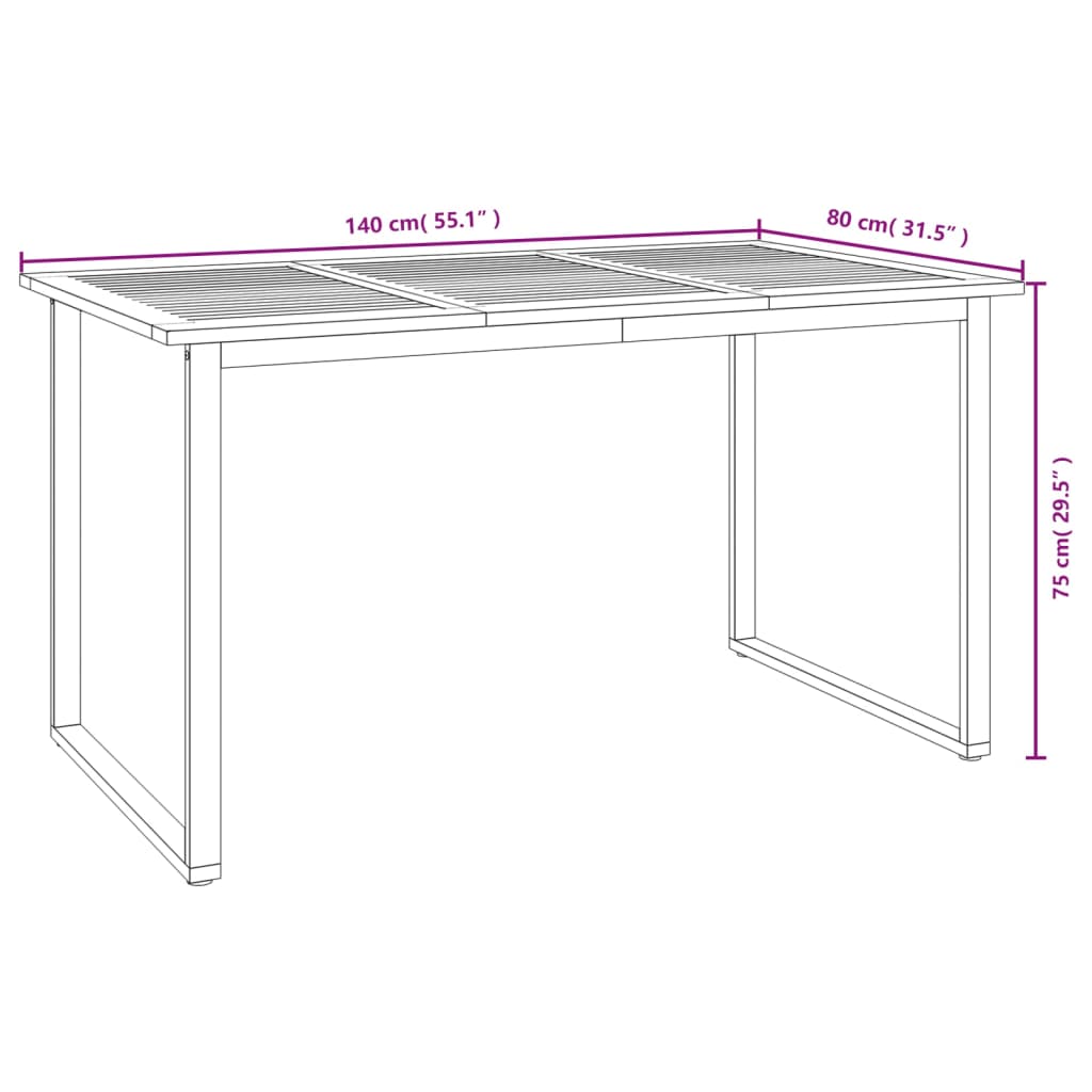 Tuintafel met U-vormige poten 140x80x75 cm massief acaciahout