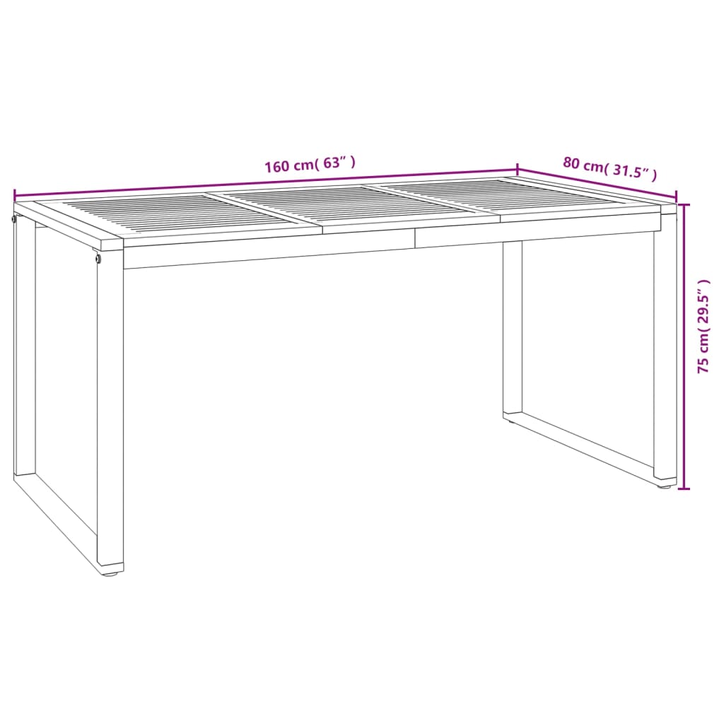 Tuintafel met U-vormige poten 180x90x75 cm massief acaciahout