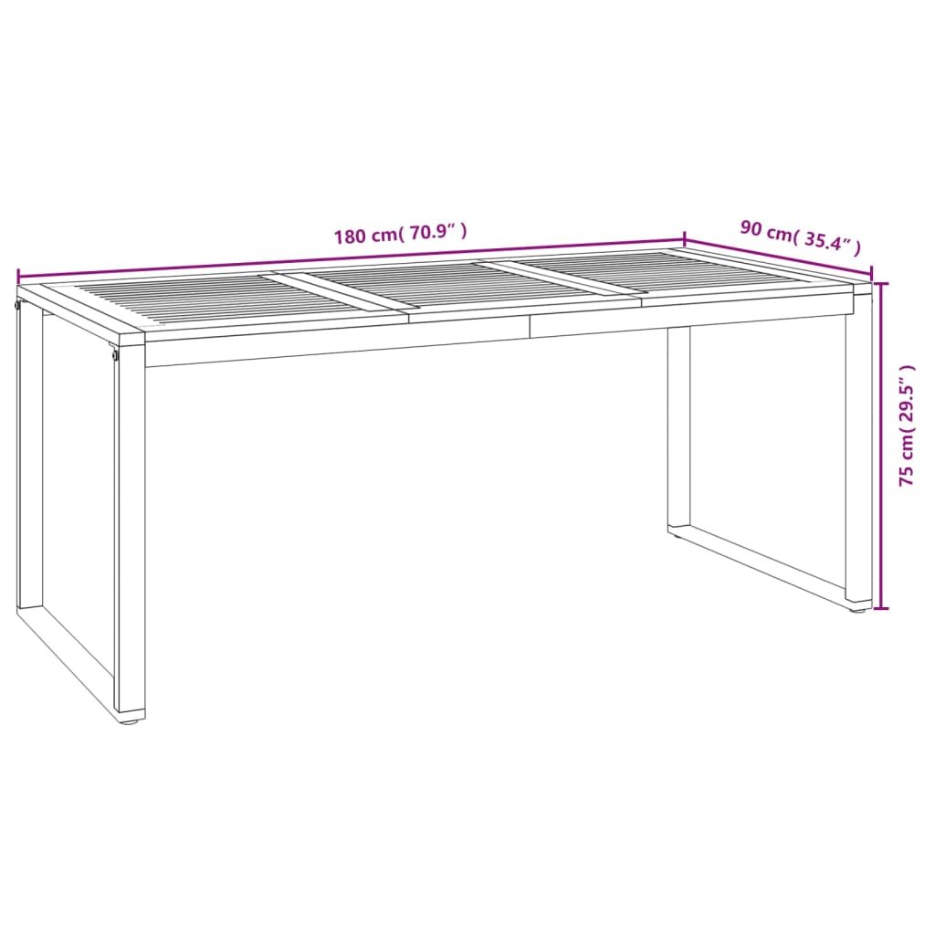 Tuintafel met U-vormige poten 180x90x75 cm massief acaciahout