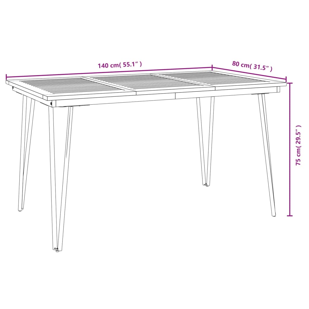 Tuintafel met haarspeldpoten 140x80x75 cm massief acaciahout