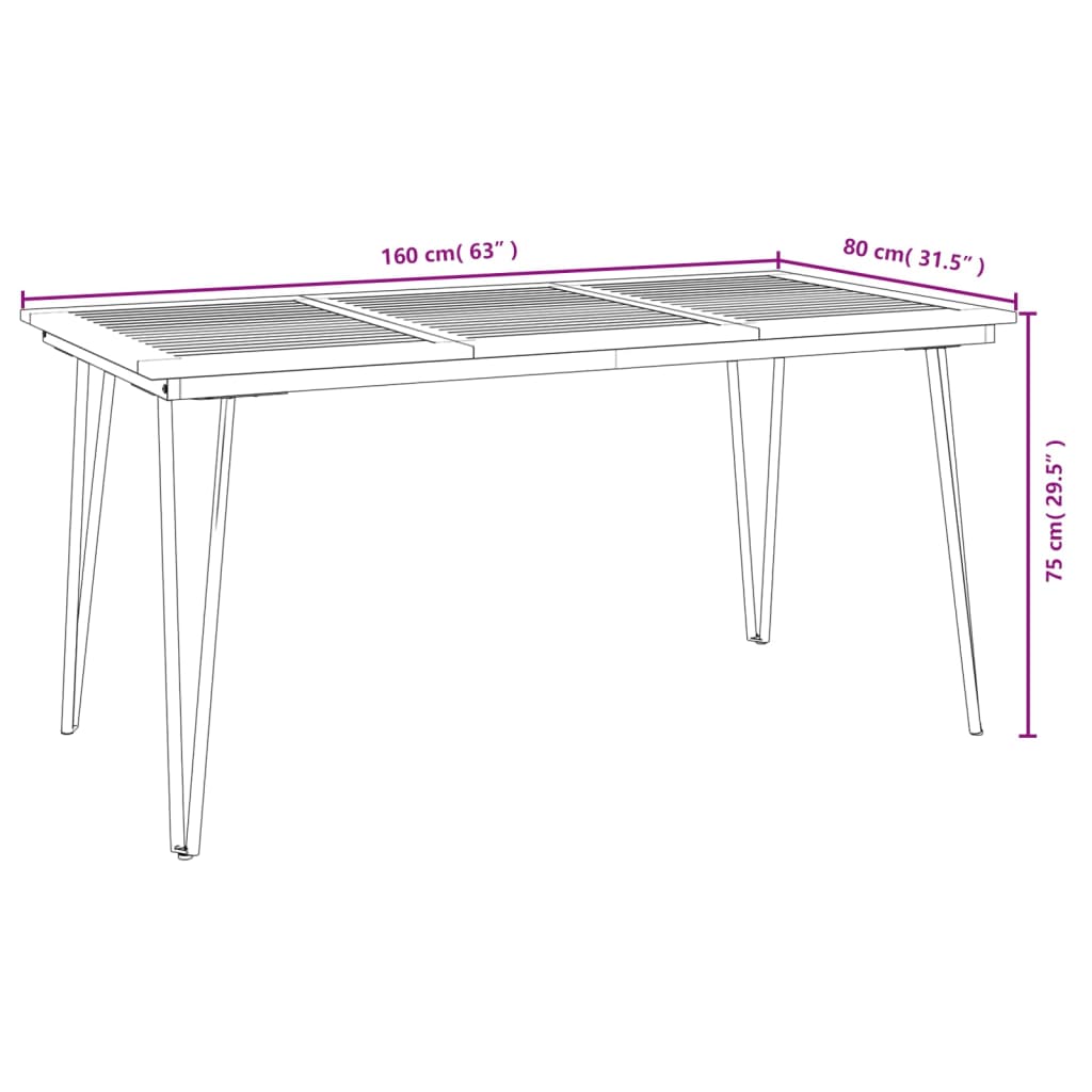 Tuintafel met haarspeldpoten 140x80x75 cm massief acaciahout