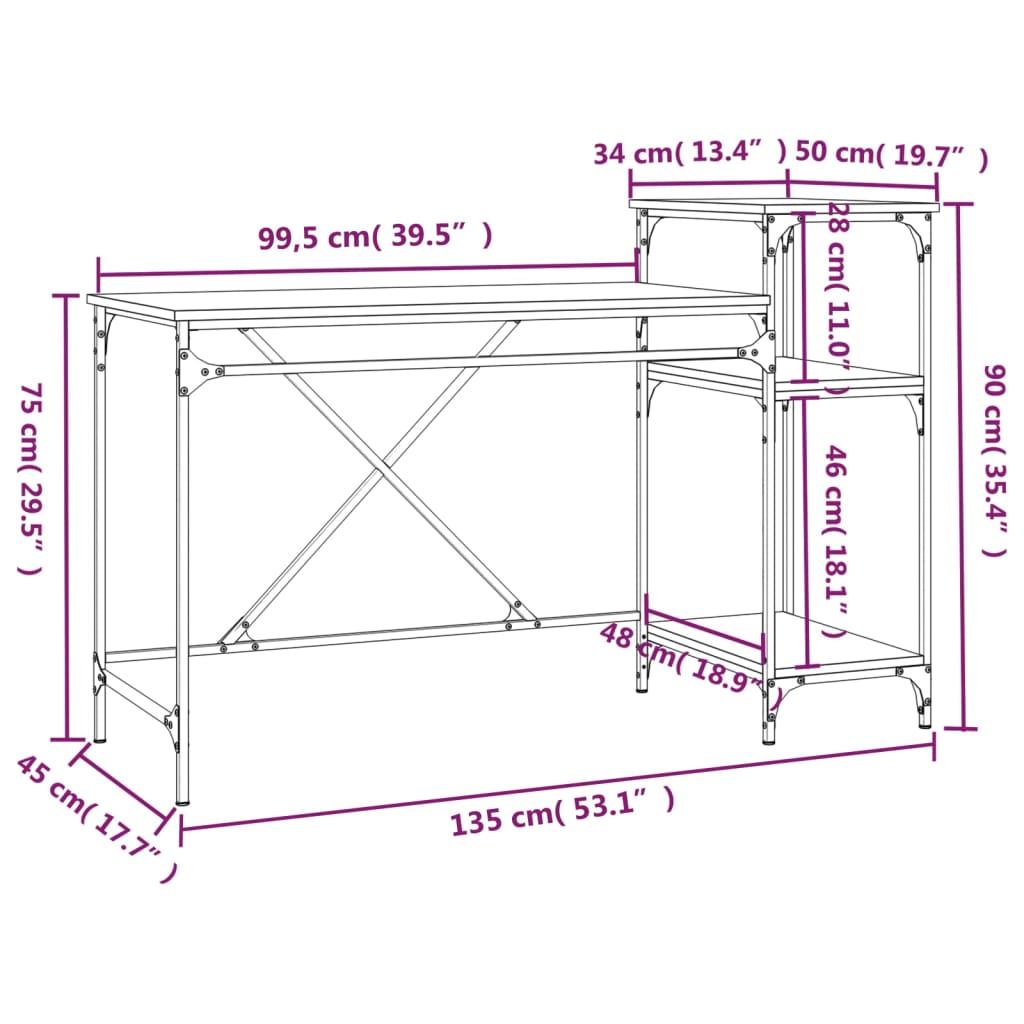 Bureau met schappen 105x50x90 bewerkt hout en ijzer