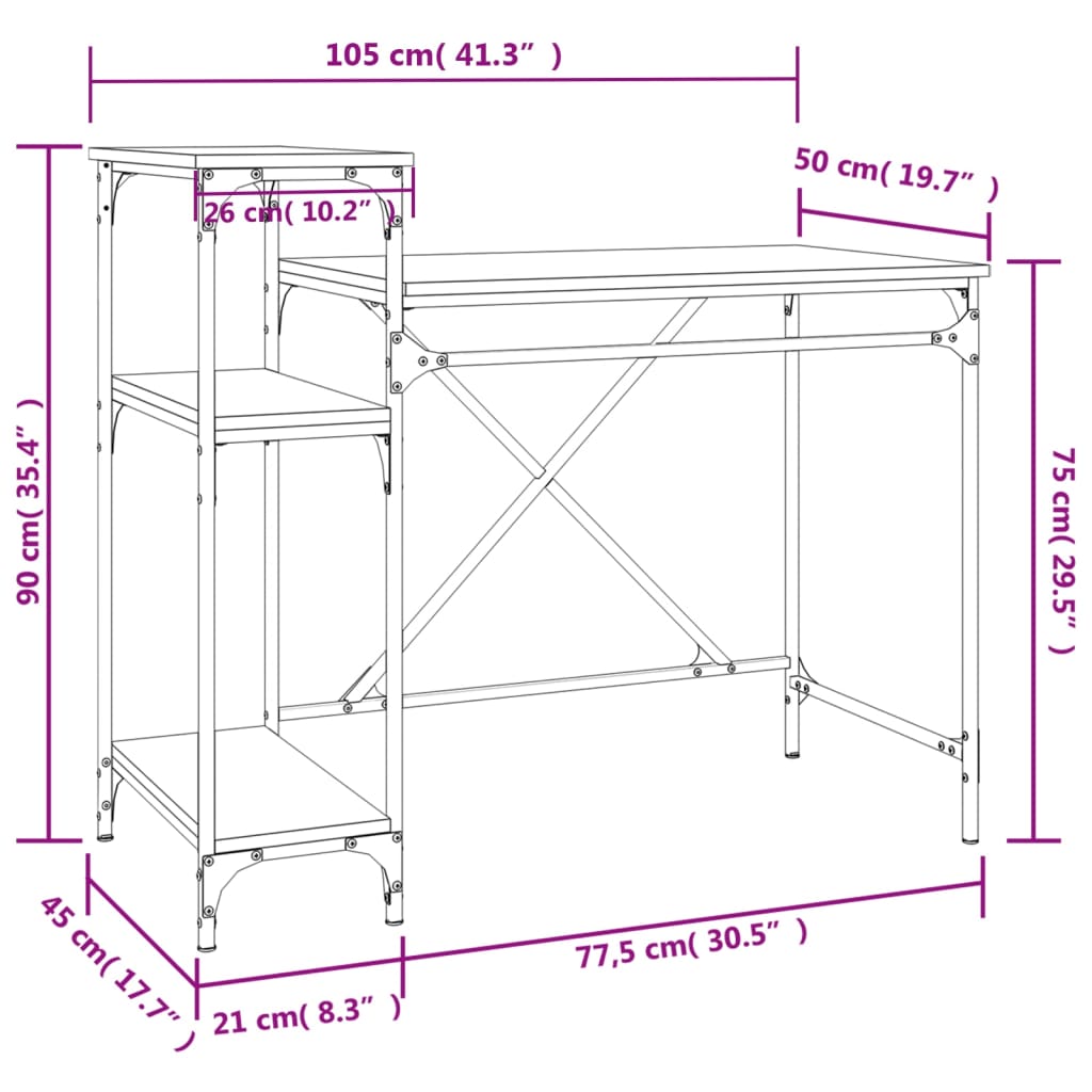 Bureau met schappen 105x50x90 bewerkt hout en ijzer