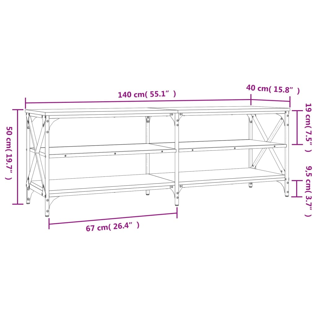 Tv-meubel 140x40x50 cm bewerkt hout eikenkleurig